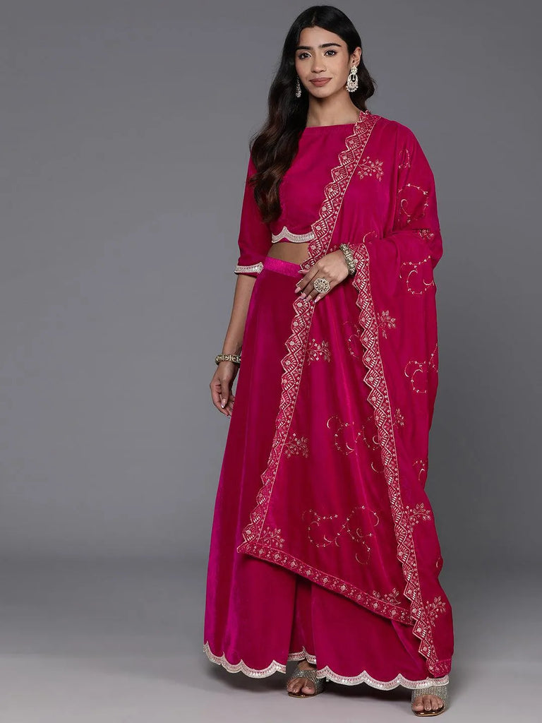 Libas Pink Solid Velvet Co-Ords