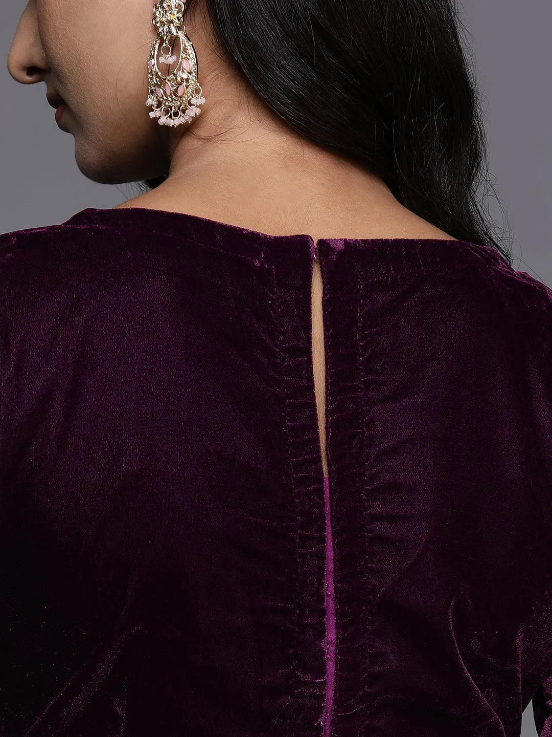 Wine Solid Velvet Co-Ords - Libas 
