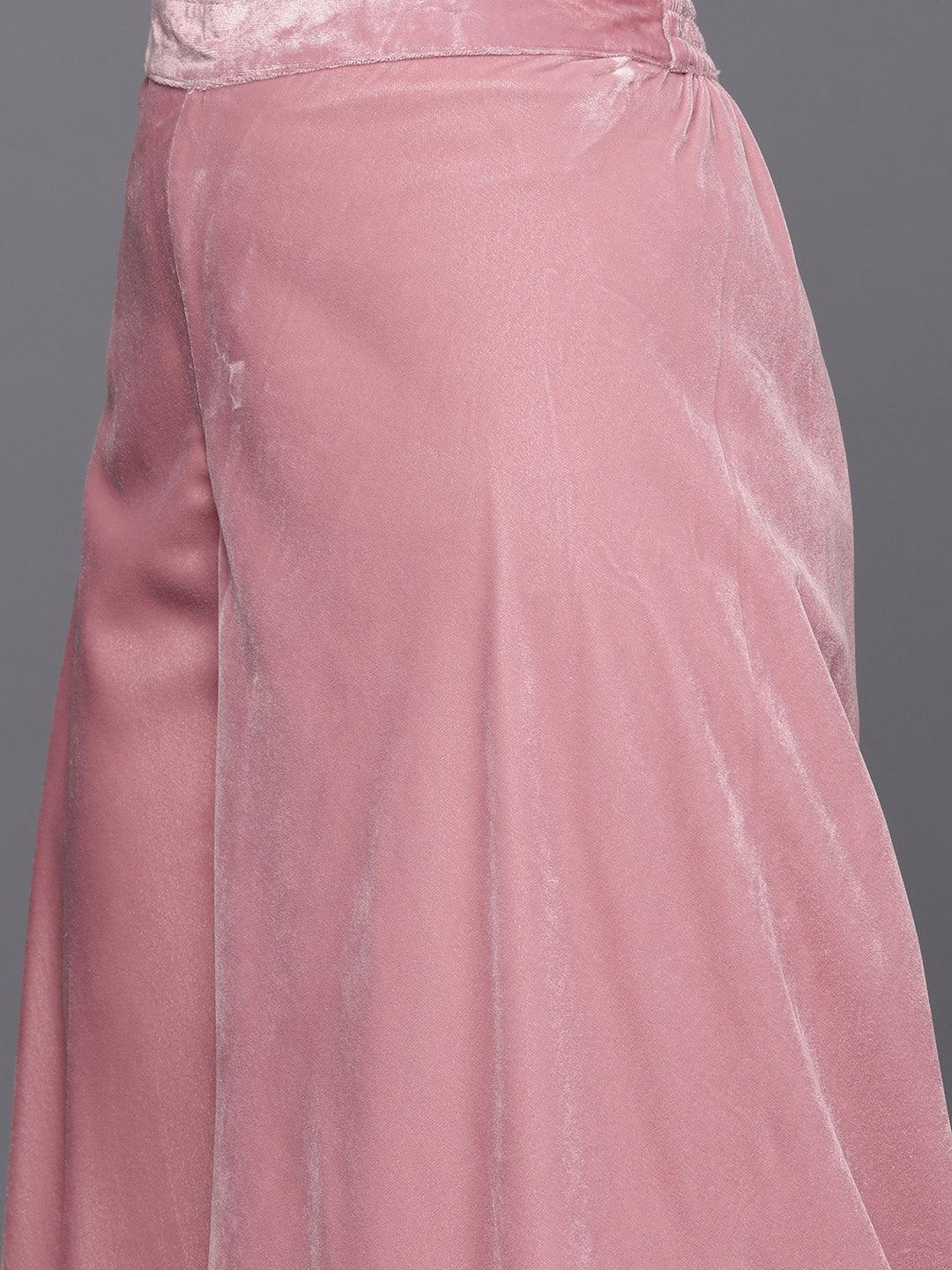 Pink Embellished Polyester Top With Palazzos & Dupatta - Libas