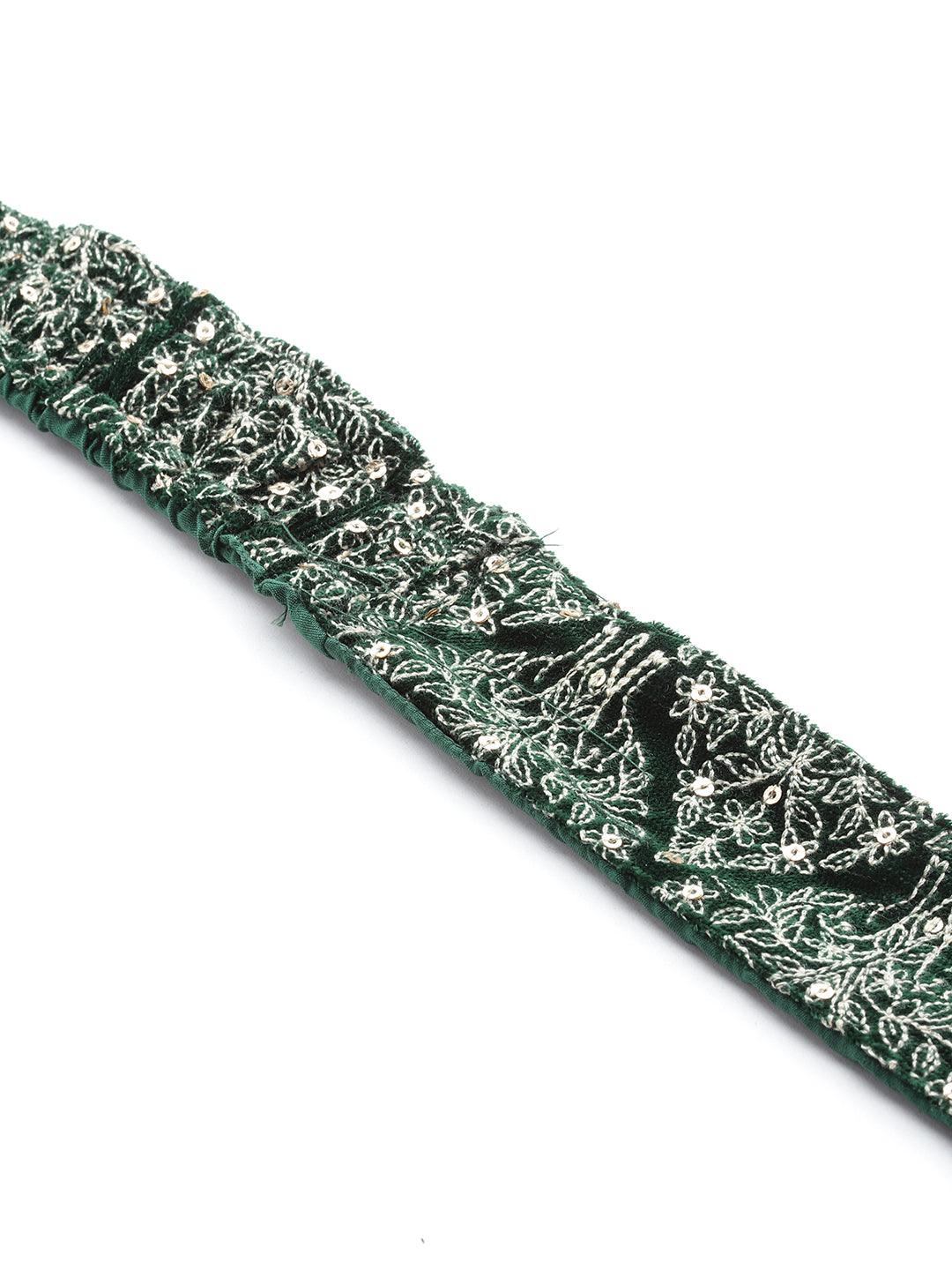 Green Embroidered Velvet Lehenga Set