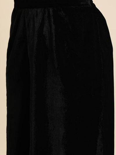 Black Embroidered Velvet Saree - Libas