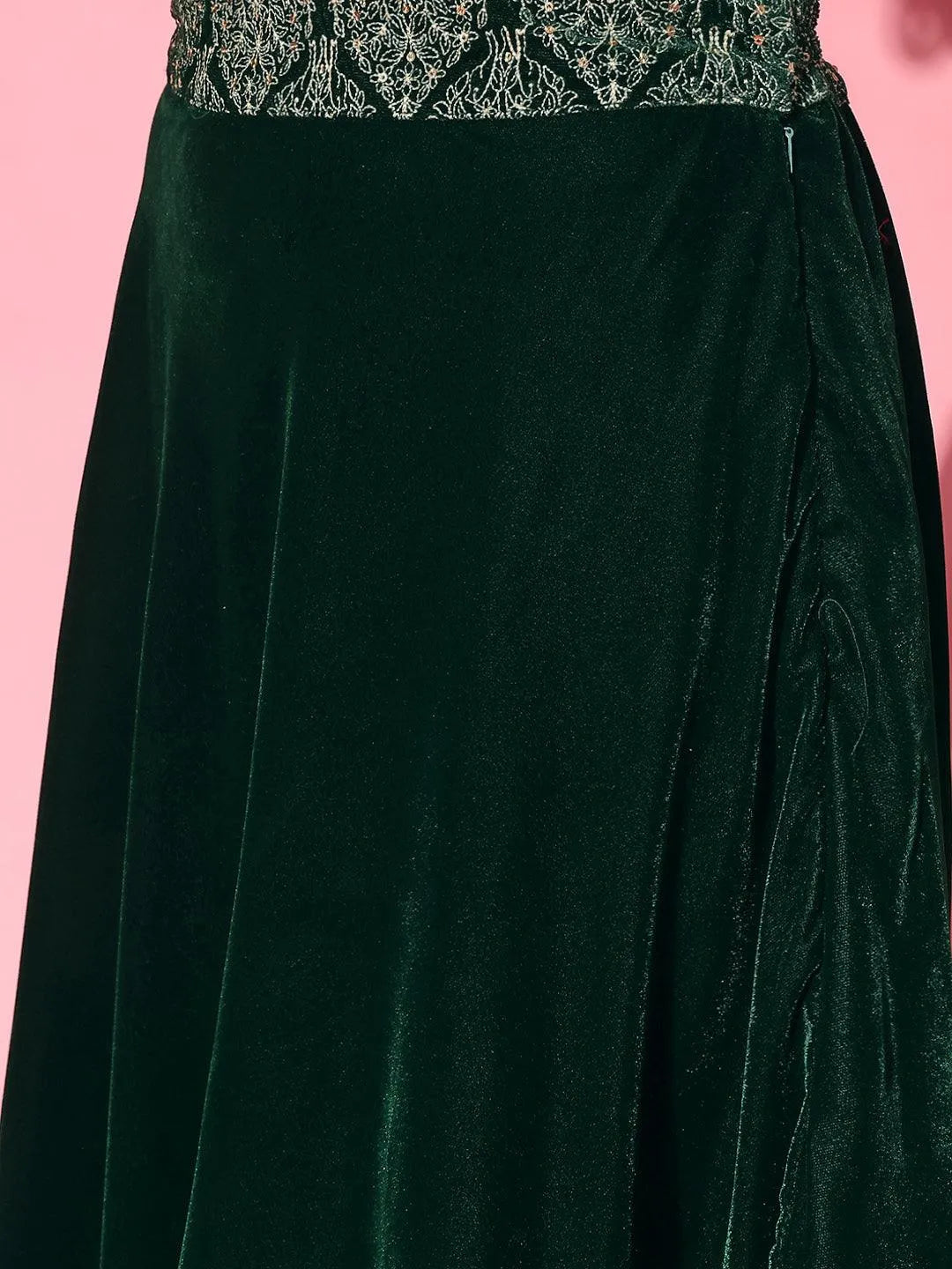 Green Embroidered Velvet Lehenga Set - Libas 