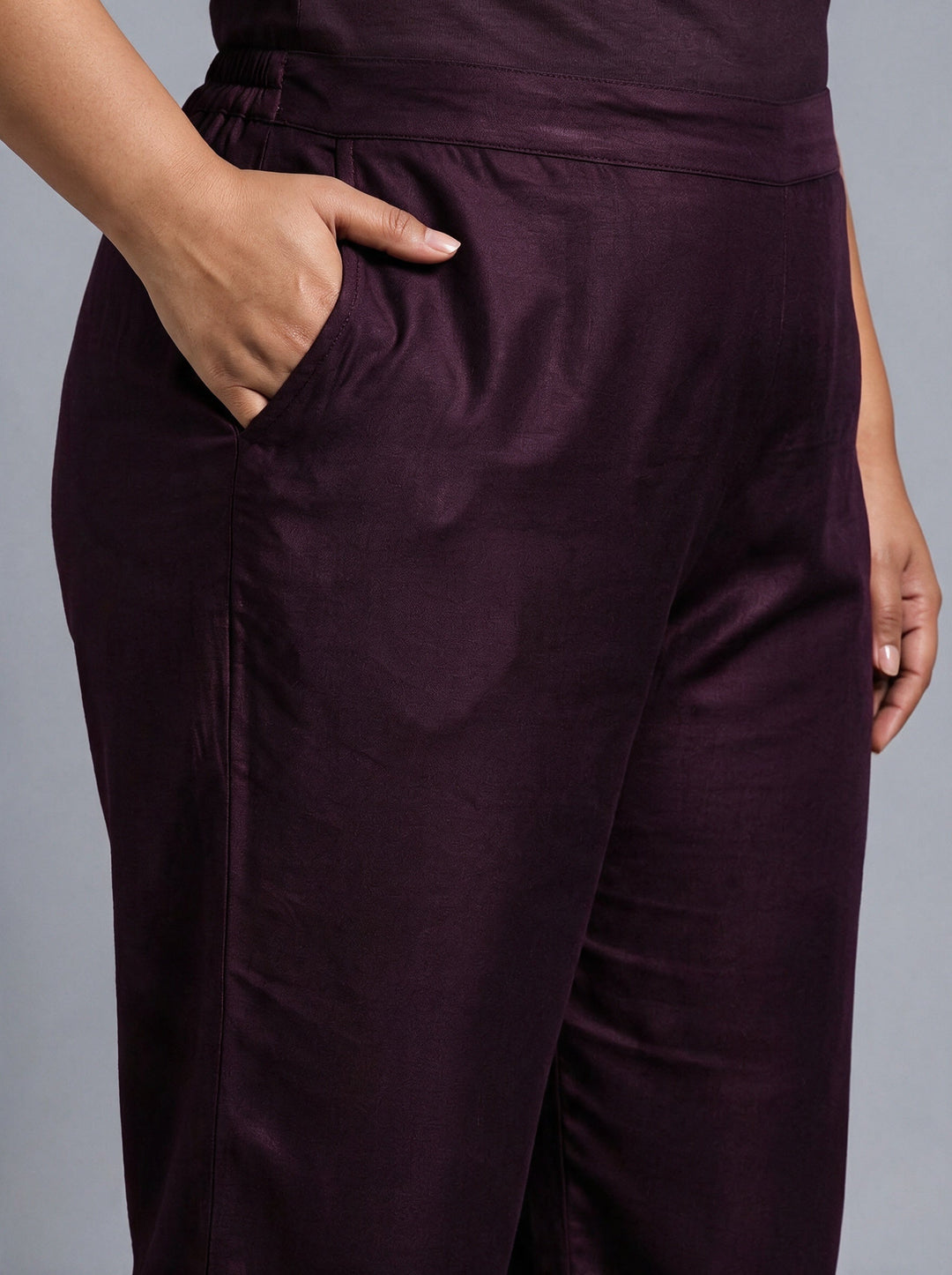  Plus Size Burgundy Solid Straight Kurta With Trousers 