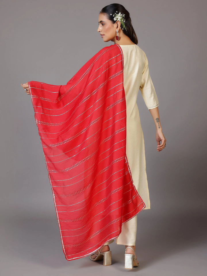 Off White Yoke Design Silk Blend Straight Kurta With Trousers & Dupatta - Libas