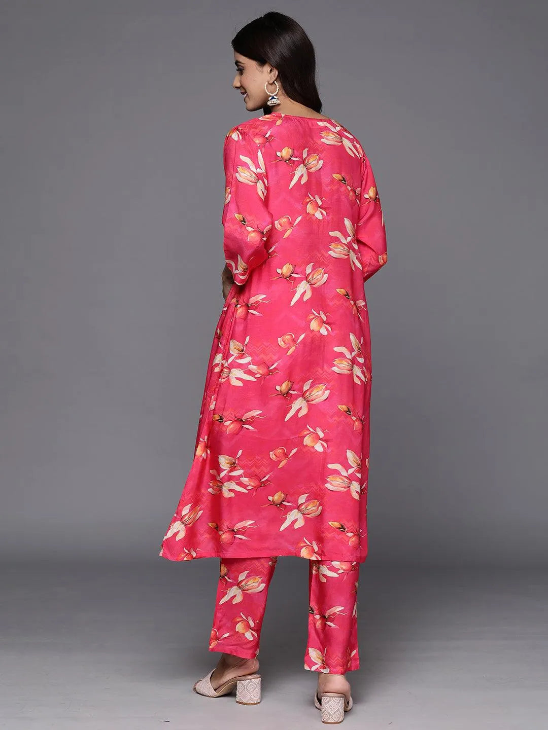Pink Printed Cotton Blend Tunic With Palazzos - Libas 