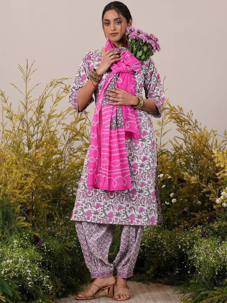 Women pink printed cotton blend festival wear salwar suit