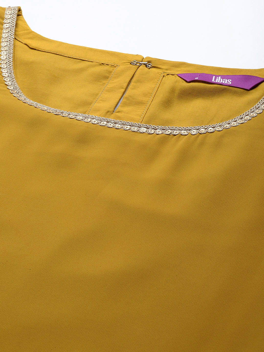  Mustard Solid Georgette Straight Kurta With Palazzos & Dupatta 