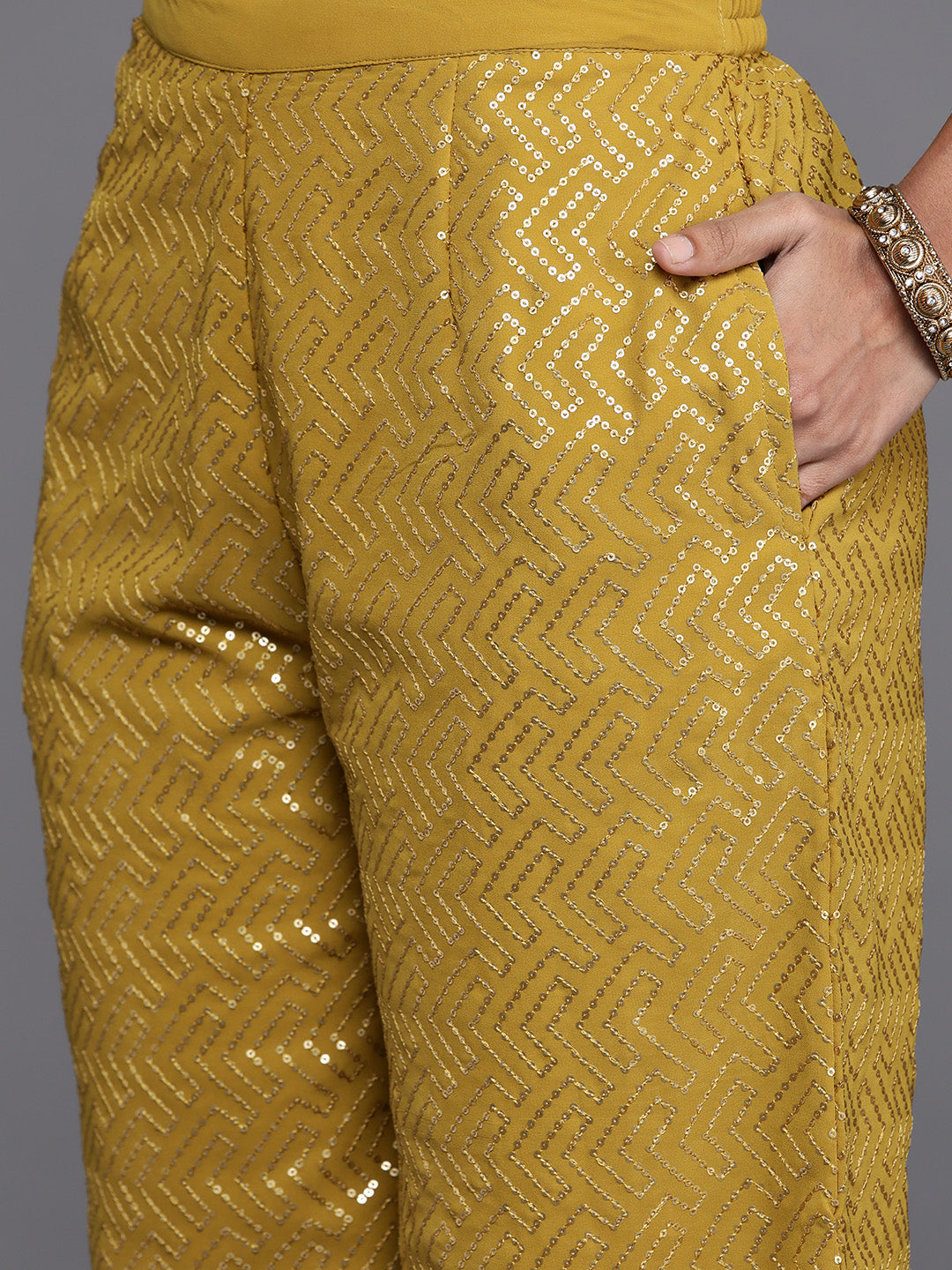  Mustard Solid Georgette Straight Kurta With Palazzos & Dupatta 