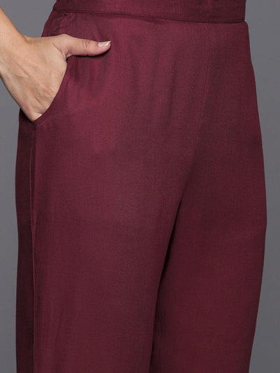 Maroon Yoke Design Wool Blend Straight Kurta With Trousers - Libas