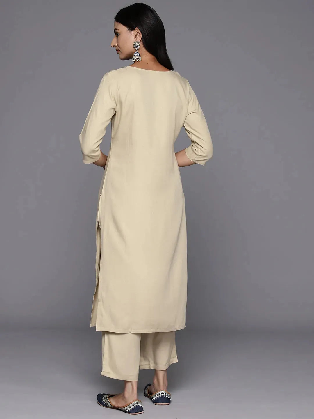 Beige Yoke Design Wool Blend Straight Kurta Set 