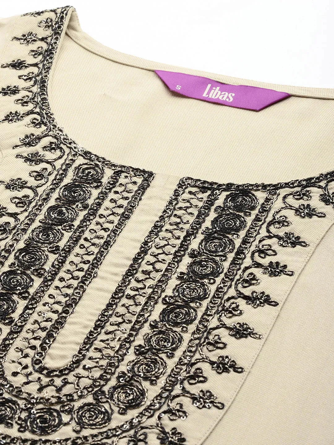  Beige Yoke Design Wool Blend Straight Kurta Set 