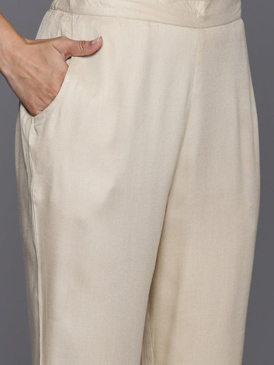 Beige Yoke Design Wool Blend Straight Kurta With Trousers - Libas
