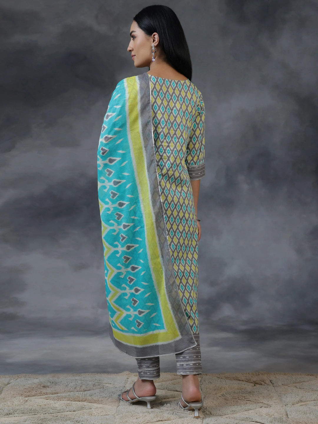 Grey Printed Cotton Straight Suit With Dupatta - Libas 
