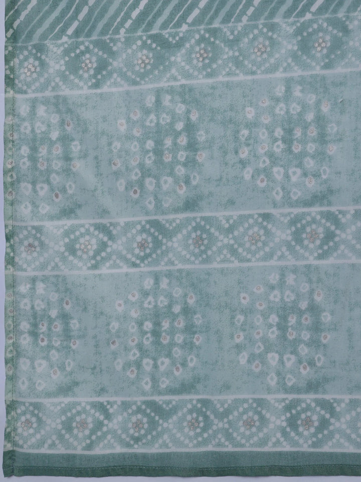 Green Printed Cotton Straight Suit With Dupatta - Libas