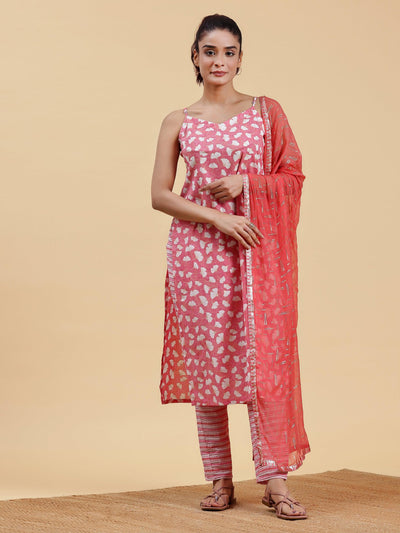Coral Printed Cotton Straight Suit With Dupatta - Libas
