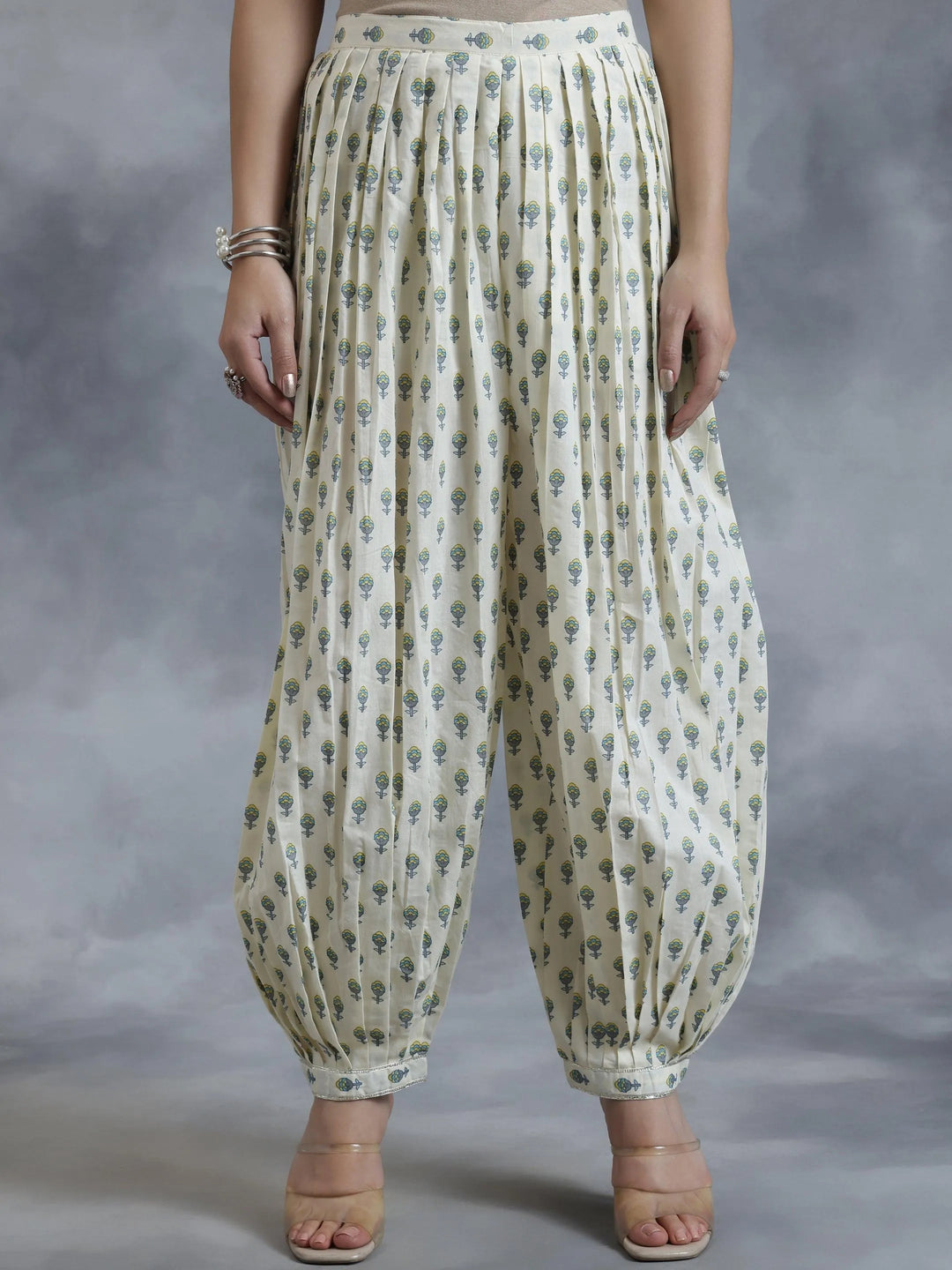 Off White Printed Cotton Straight Suit With Dupatta - Libas 