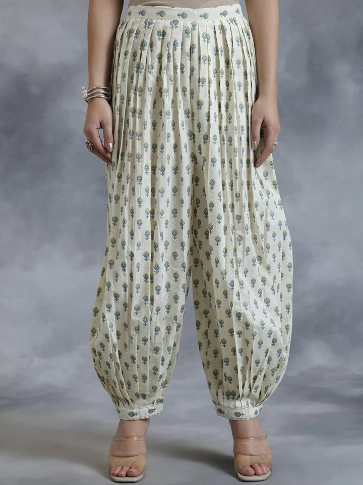 Off White Printed Cotton Straight Suit With Dupatta - Libas