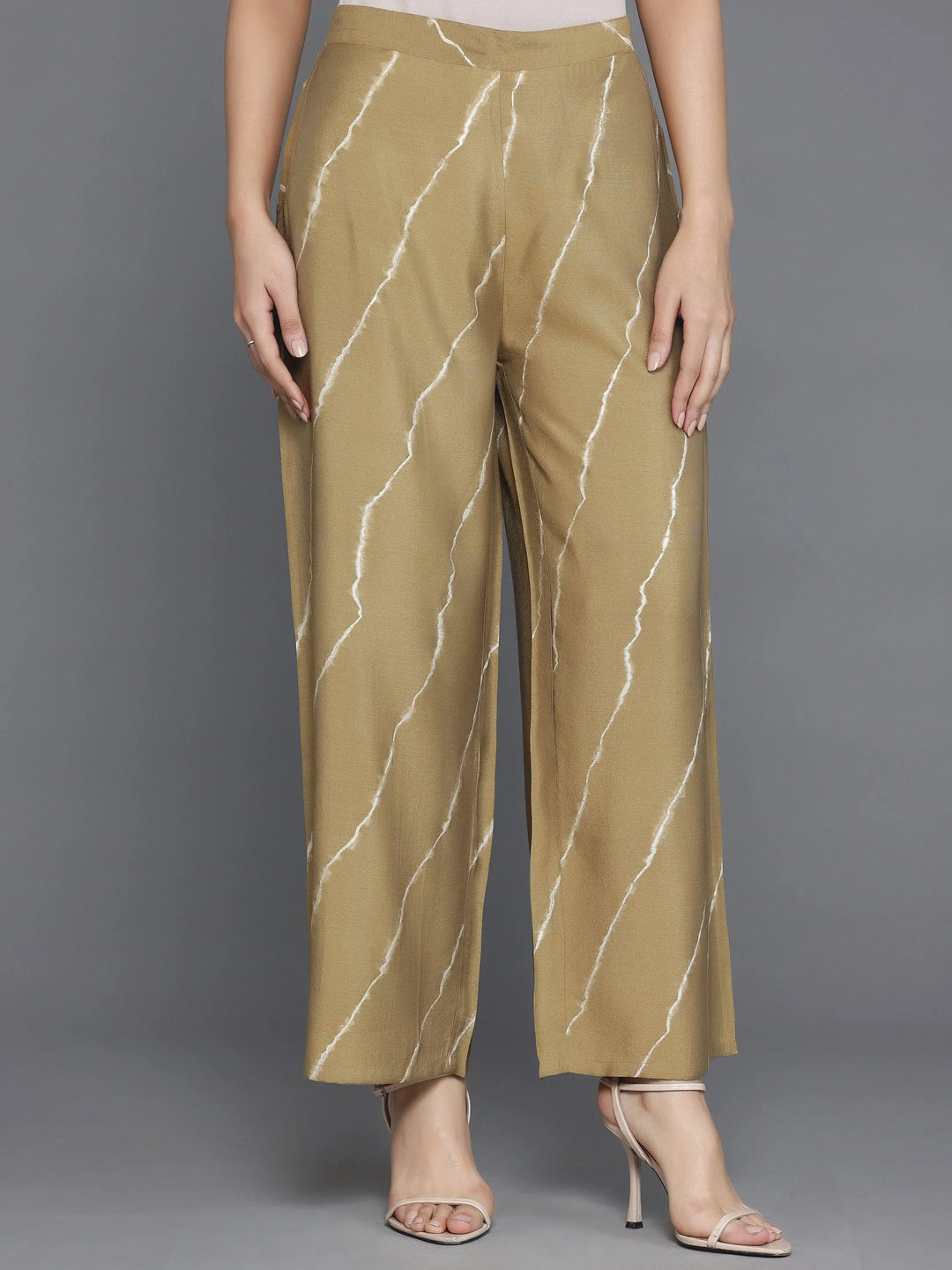 Olive Printed Silk Blend Straight Suit With Dupatta - Libas 