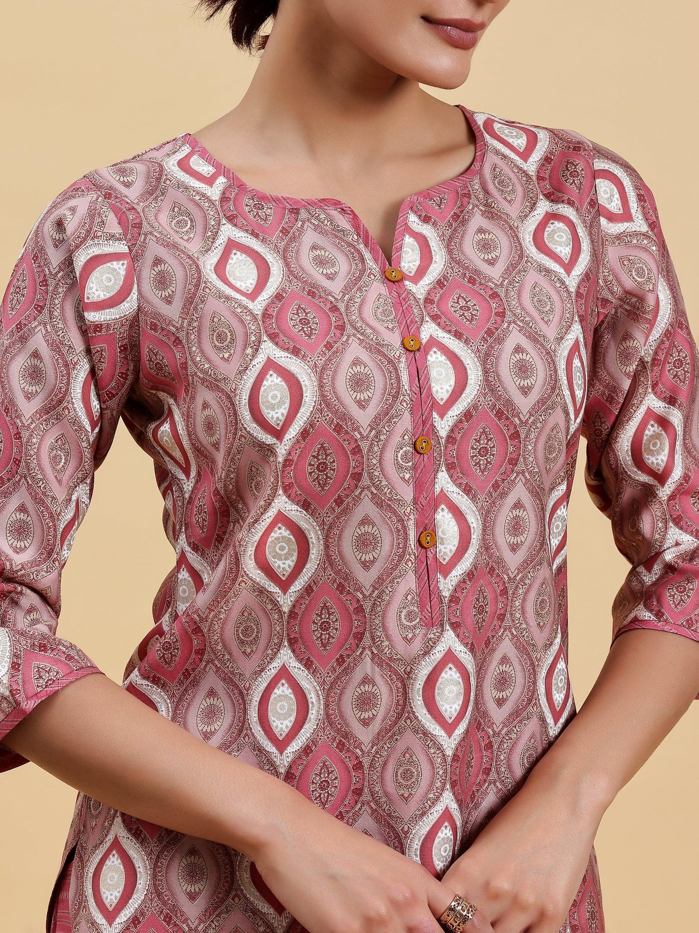 Mauve Printed Silk Blend Straight Suit With Dupatta - Libas