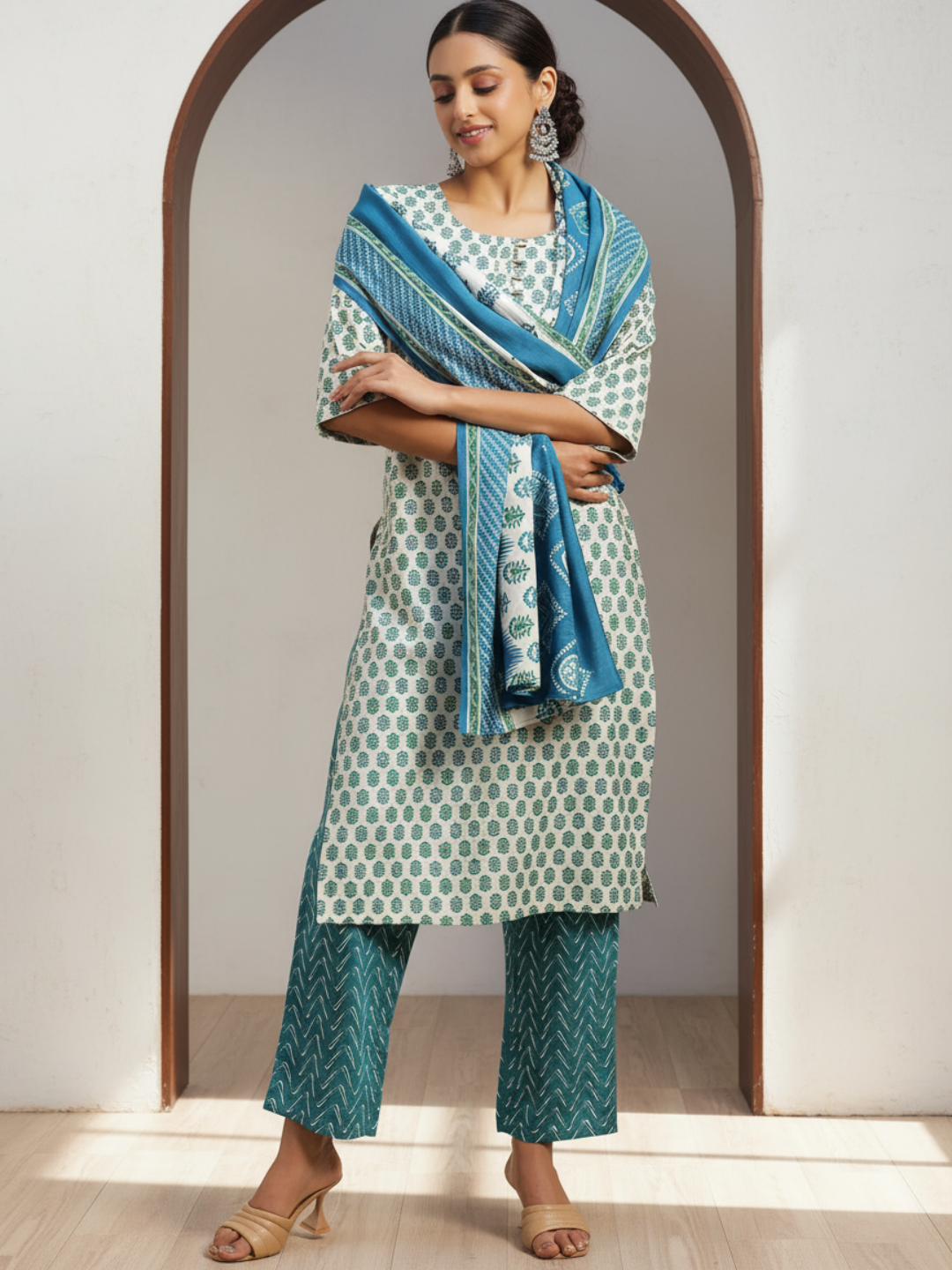 libas Beige Printed Silk Blend Straight Suit With Dupatta-picture-17