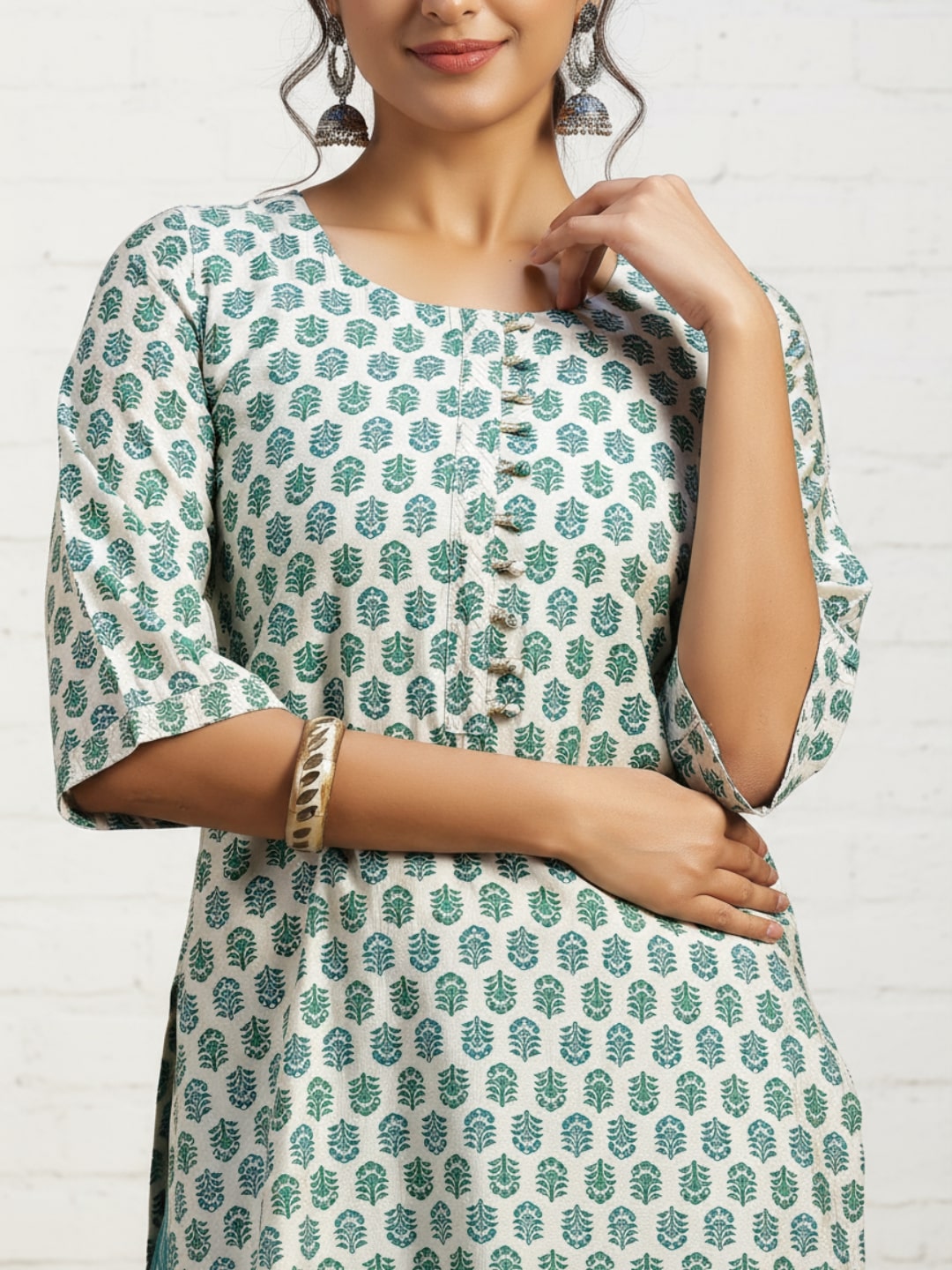  Beige Printed Silk Blend Straight Suit With Dupatta 