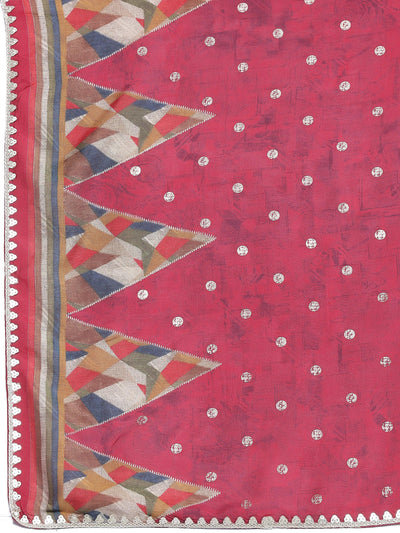 Maroon Printed Silk Blend Straight Suit With Dupatta - Libas