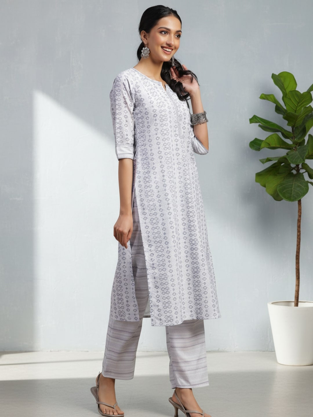  Grey Embroidered Cotton Blend Straight Suit With Dupatta 