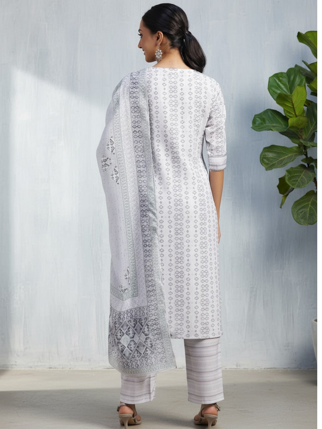 Grey Embroidered Cotton Blend Straight Suit With Dupatta 