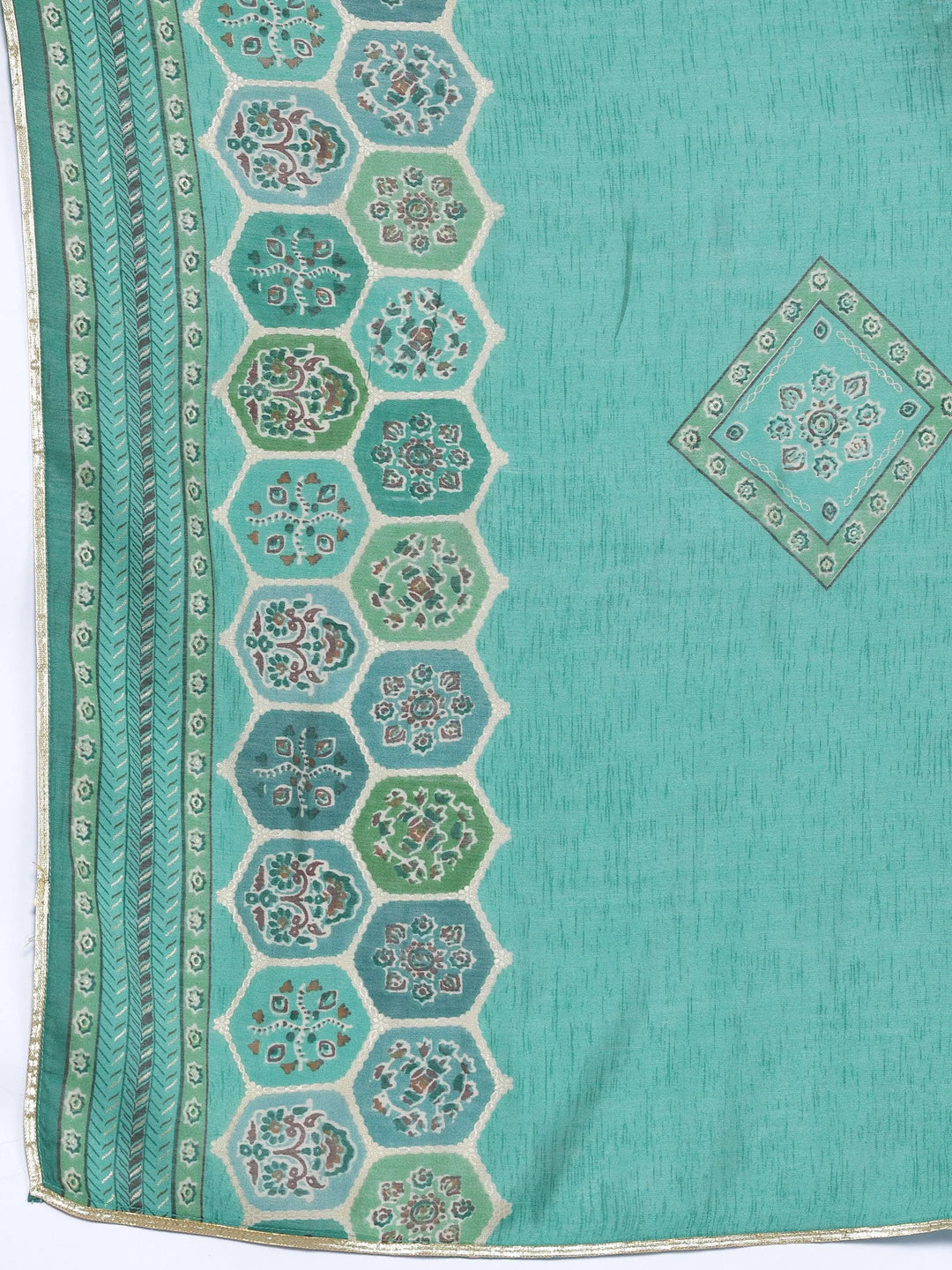 Green Printed Silk Blend Straight Suit With Dupatta - Libas 