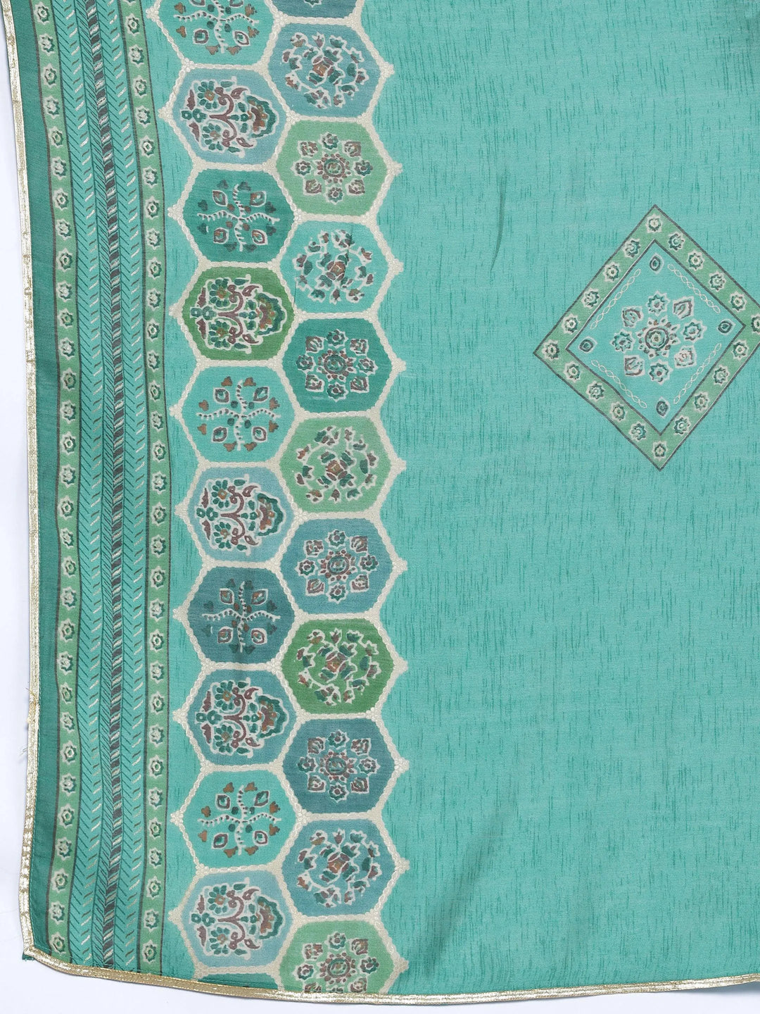 Green Printed Silk Blend Straight Suit With Dupatta - Libas