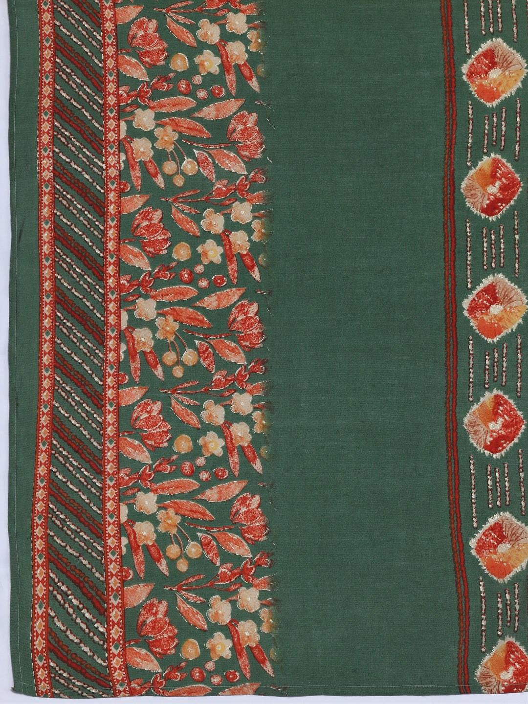  Green Printed Silk Blend Straight Suit With Dupatta 