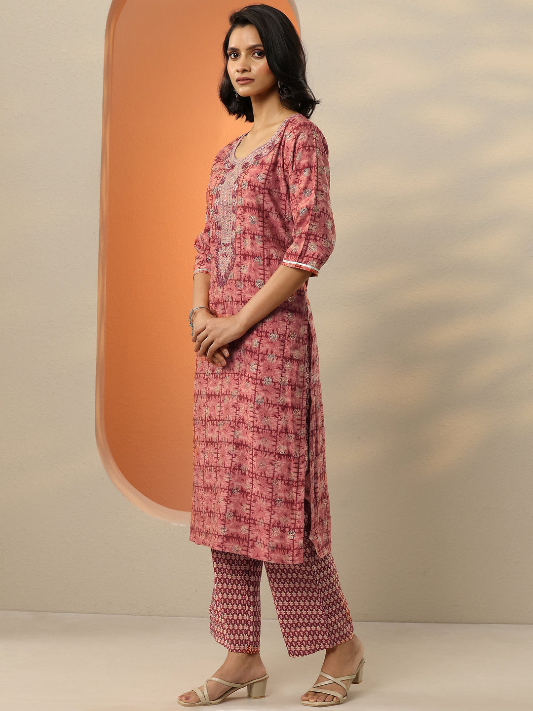  Maroon Printed Silk Blend Straight Suit With Dupatta 