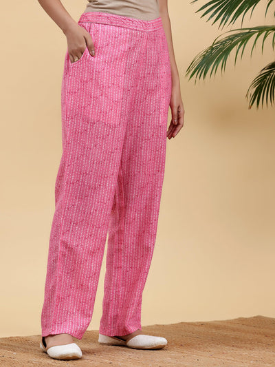 Pink Printed Cotton Straight Kurta Set - Libas