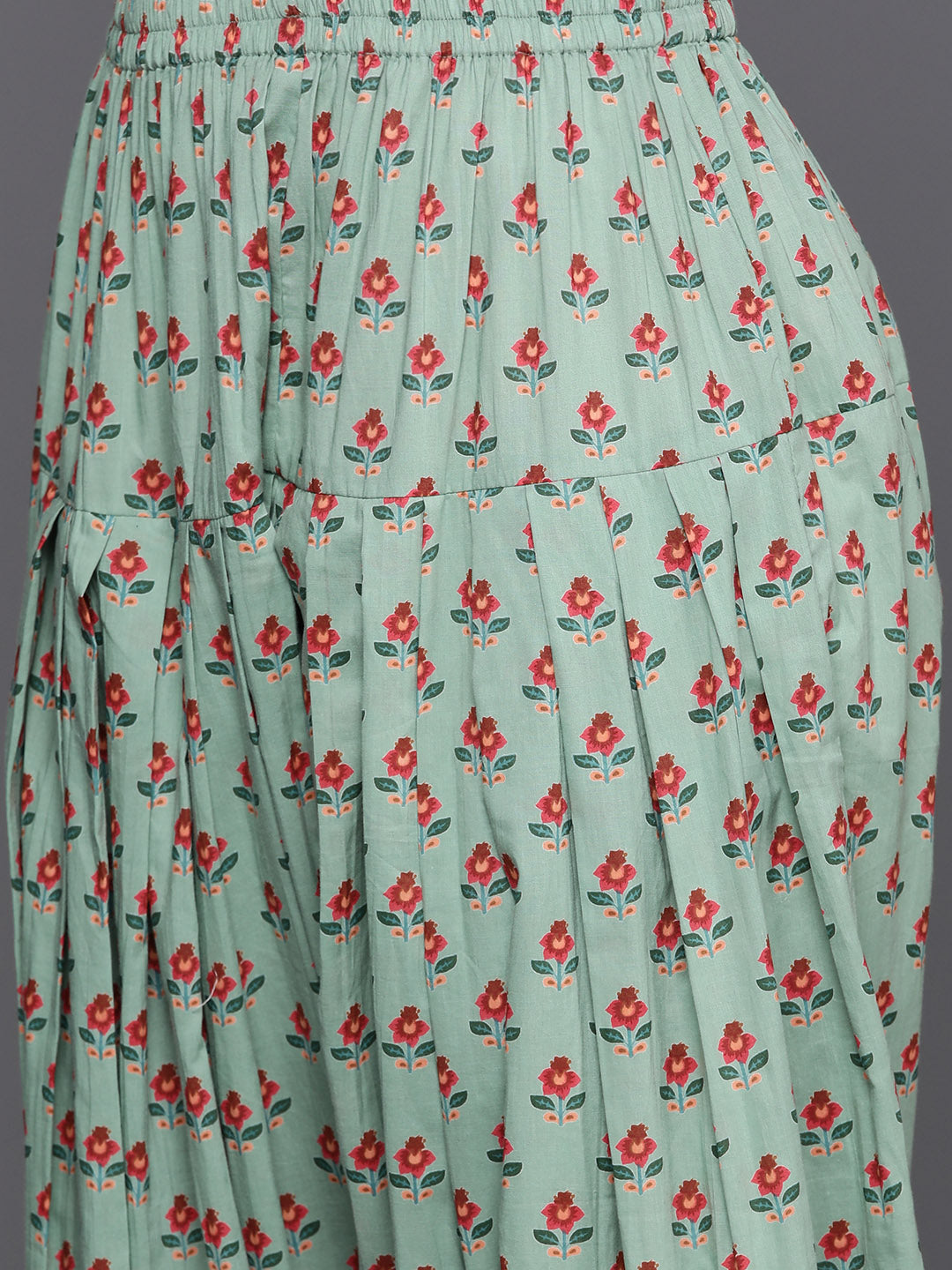  Green Printed Cotton Straight Kurta Set 