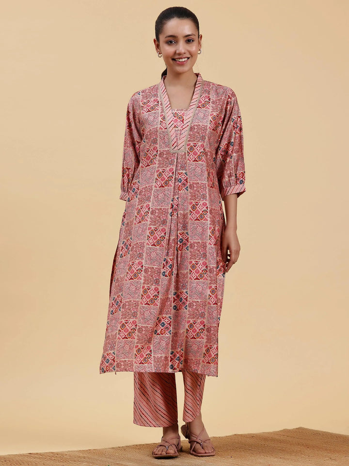 Peach Printed Straight Kurtas