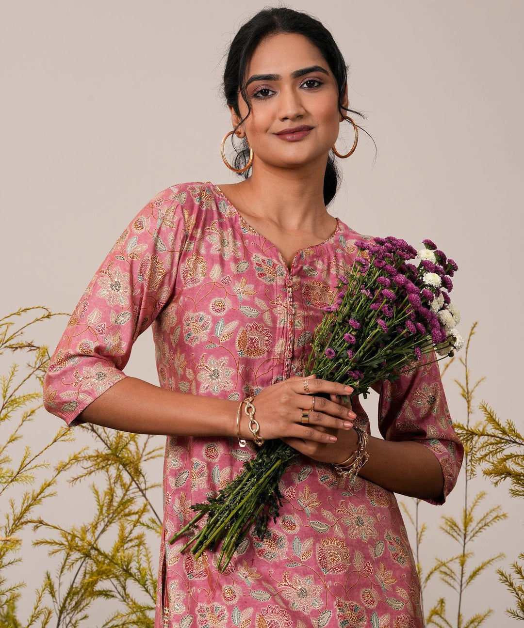 Peach Printed Silk Blend Straight Kurta Set - Libas 