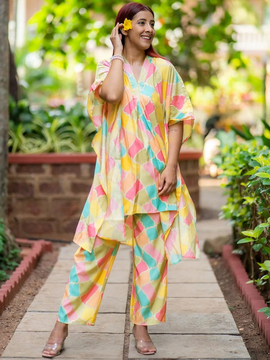 Red Printed Silk Blend Co-Ord Sets