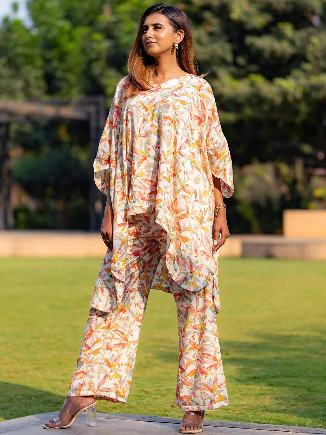  Cream Printed Rayon Co-Ords 