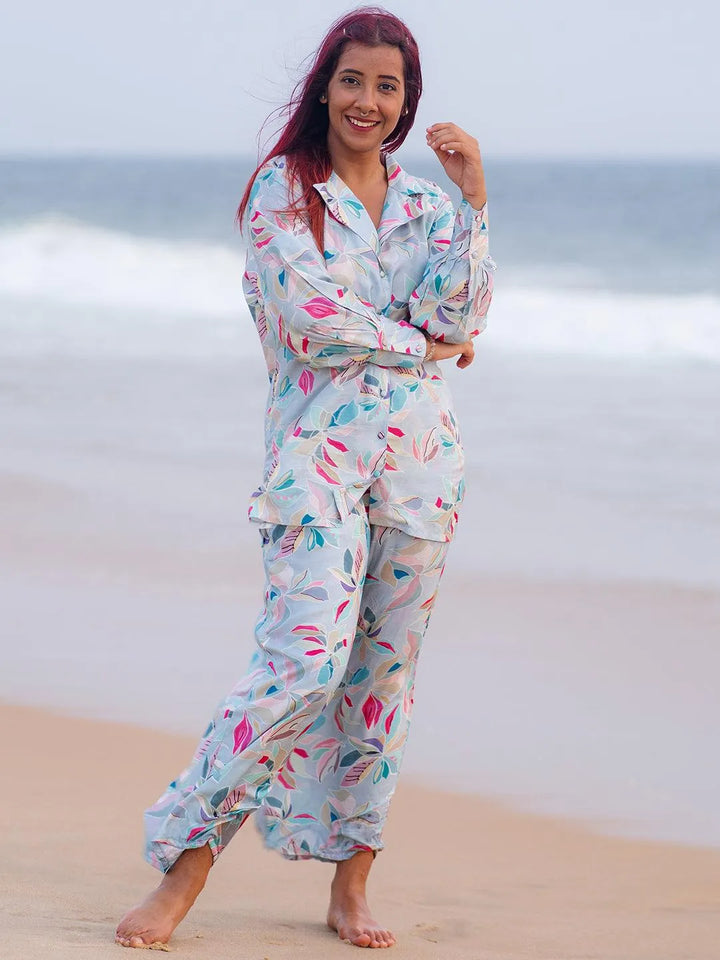 Grey Printed Silk Blend Co-Ords - Libas