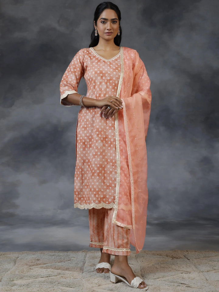 Rust Printed Cotton Straight Suit With Dupatta - Libas
