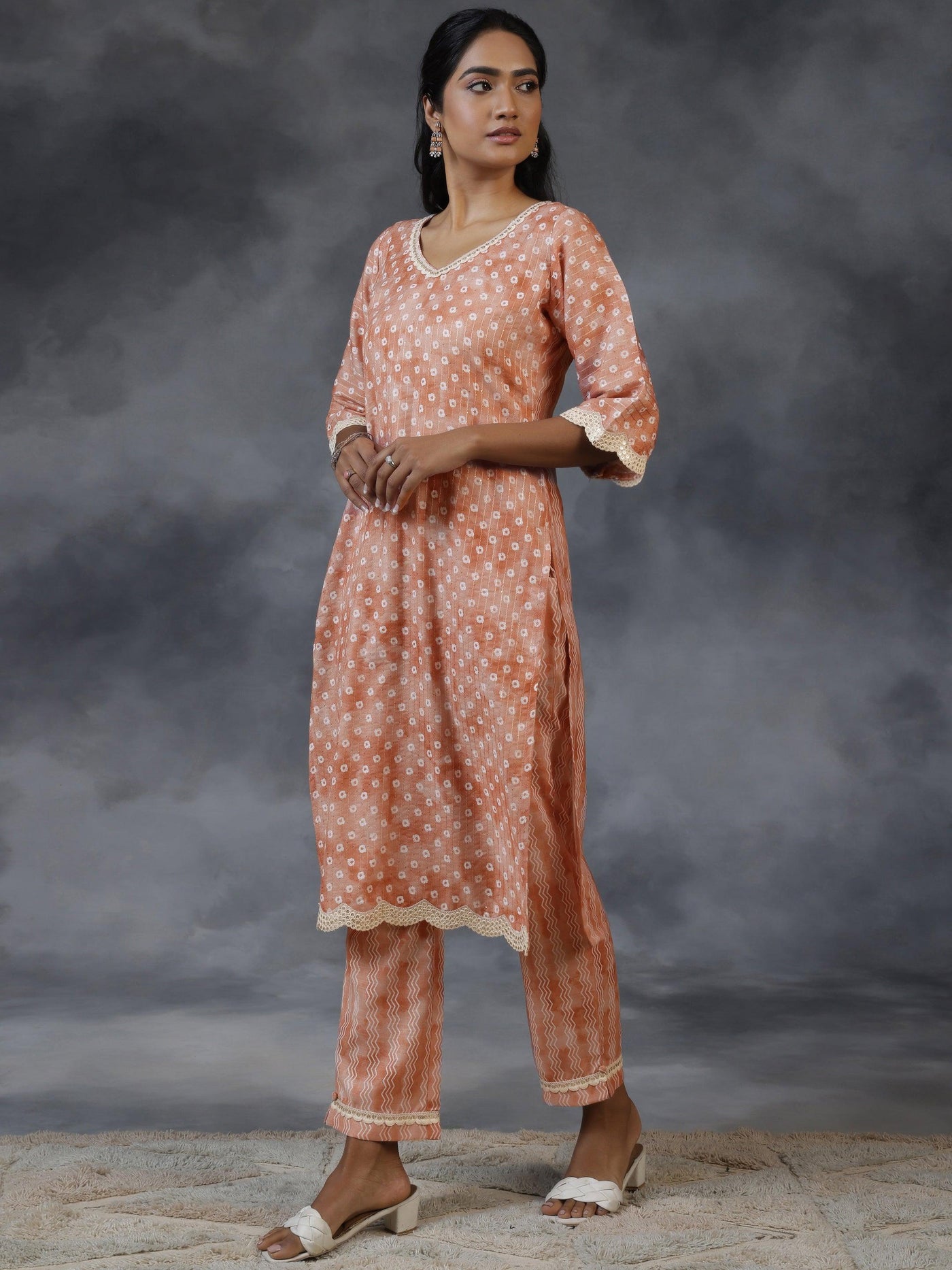 Rust Printed Cotton Straight Suit With Dupatta - Libas