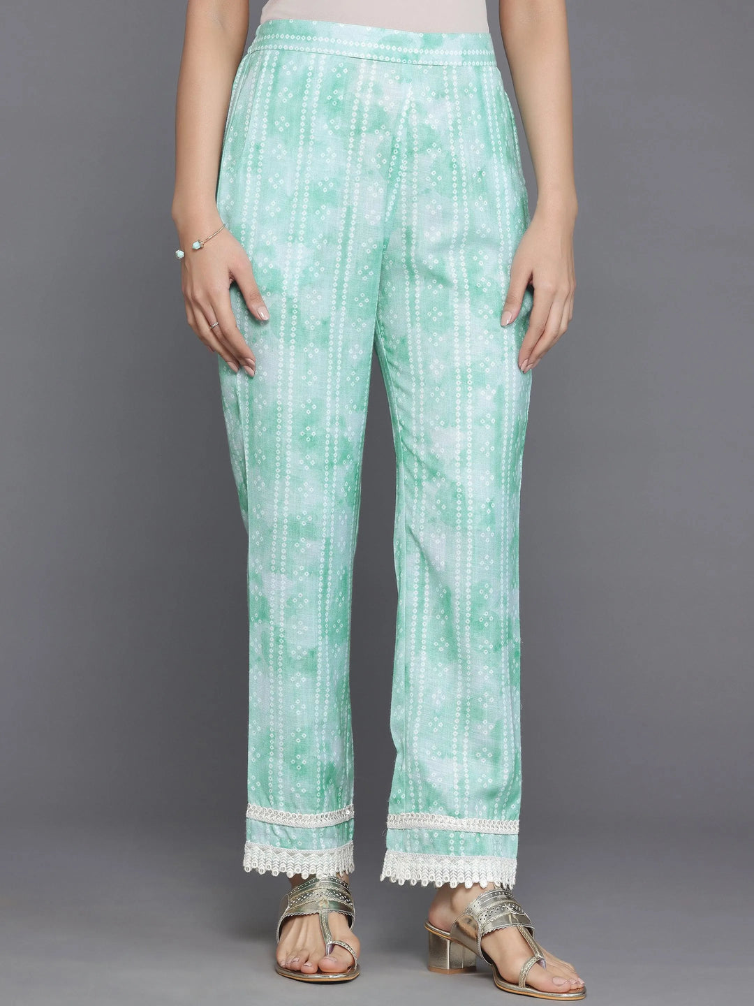 Green Printed Cotton Straight Suit With Dupatta - Libas 