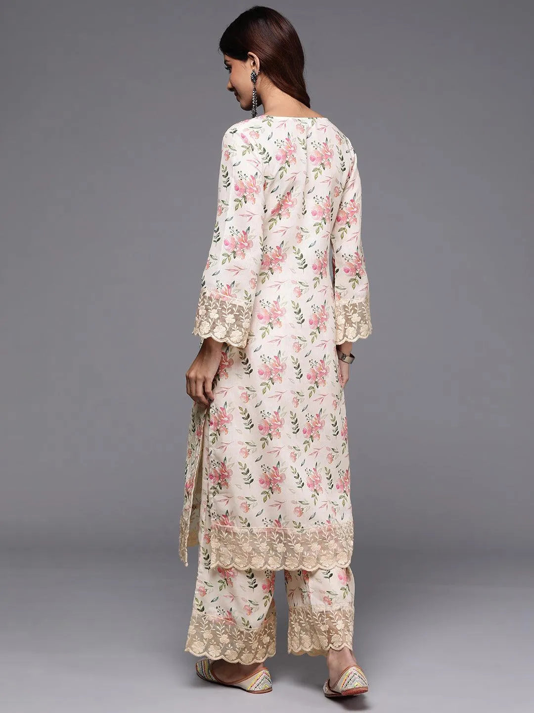 Beige Printed Cotton Straight Kurta Set - Libas 