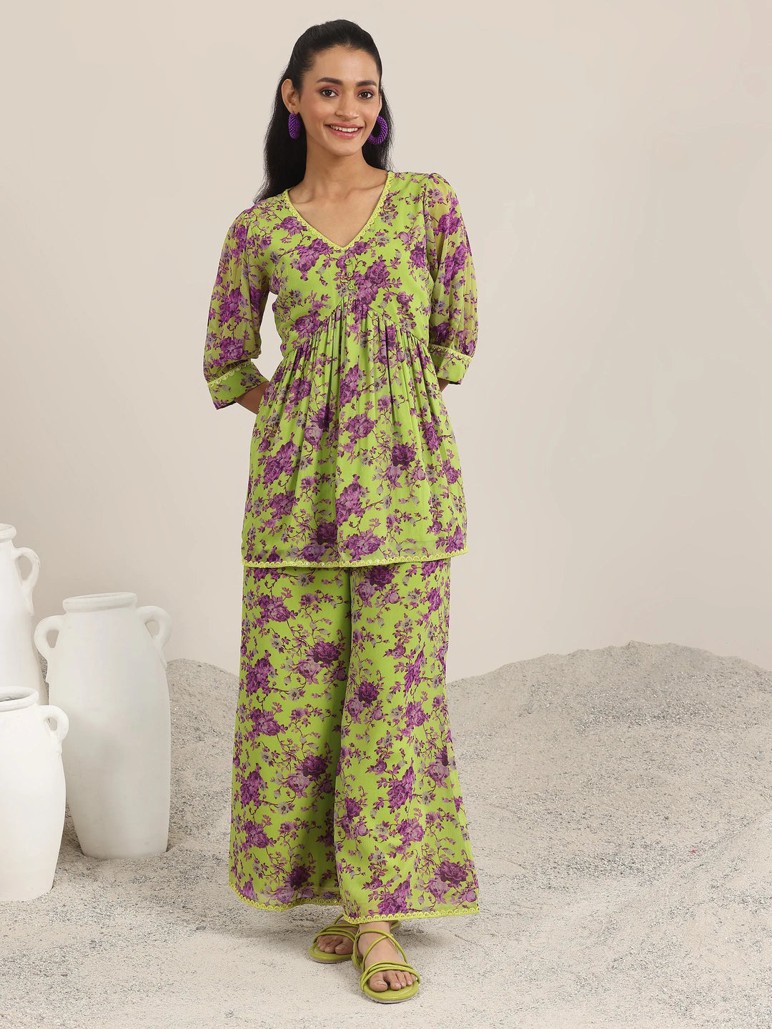  Green Printed Georgette Co-Ords 