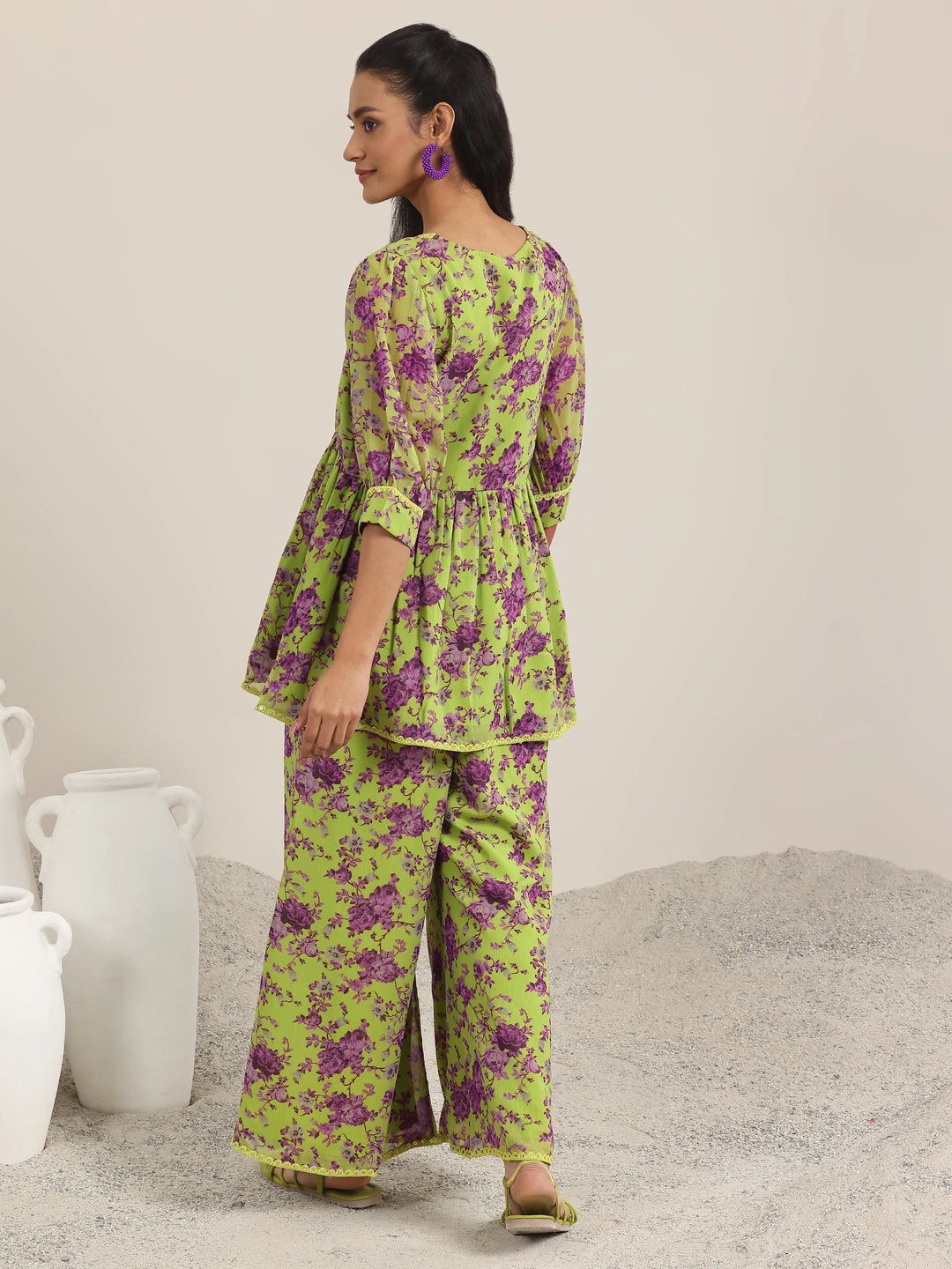  Green Printed Georgette Co-Ords 