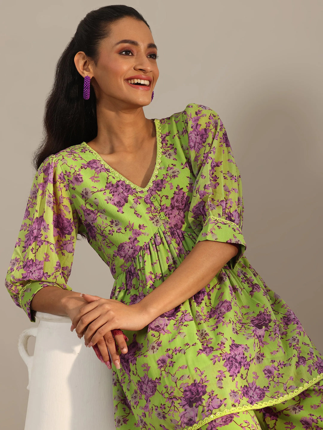  Green Printed Georgette Co-Ords 