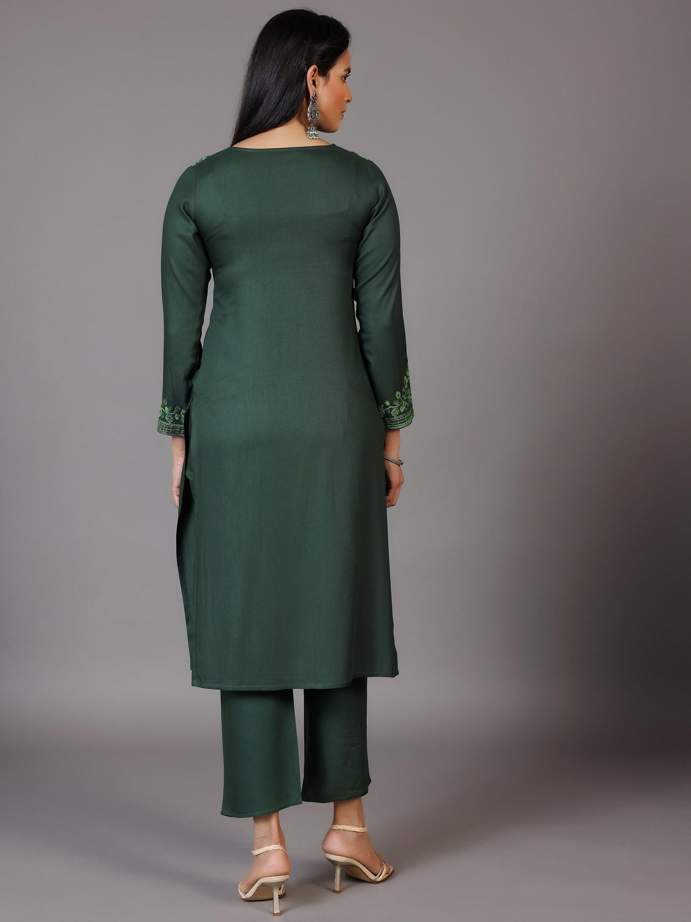 Green Yoke Design Wool Blend Straight Kurta Set - Libas