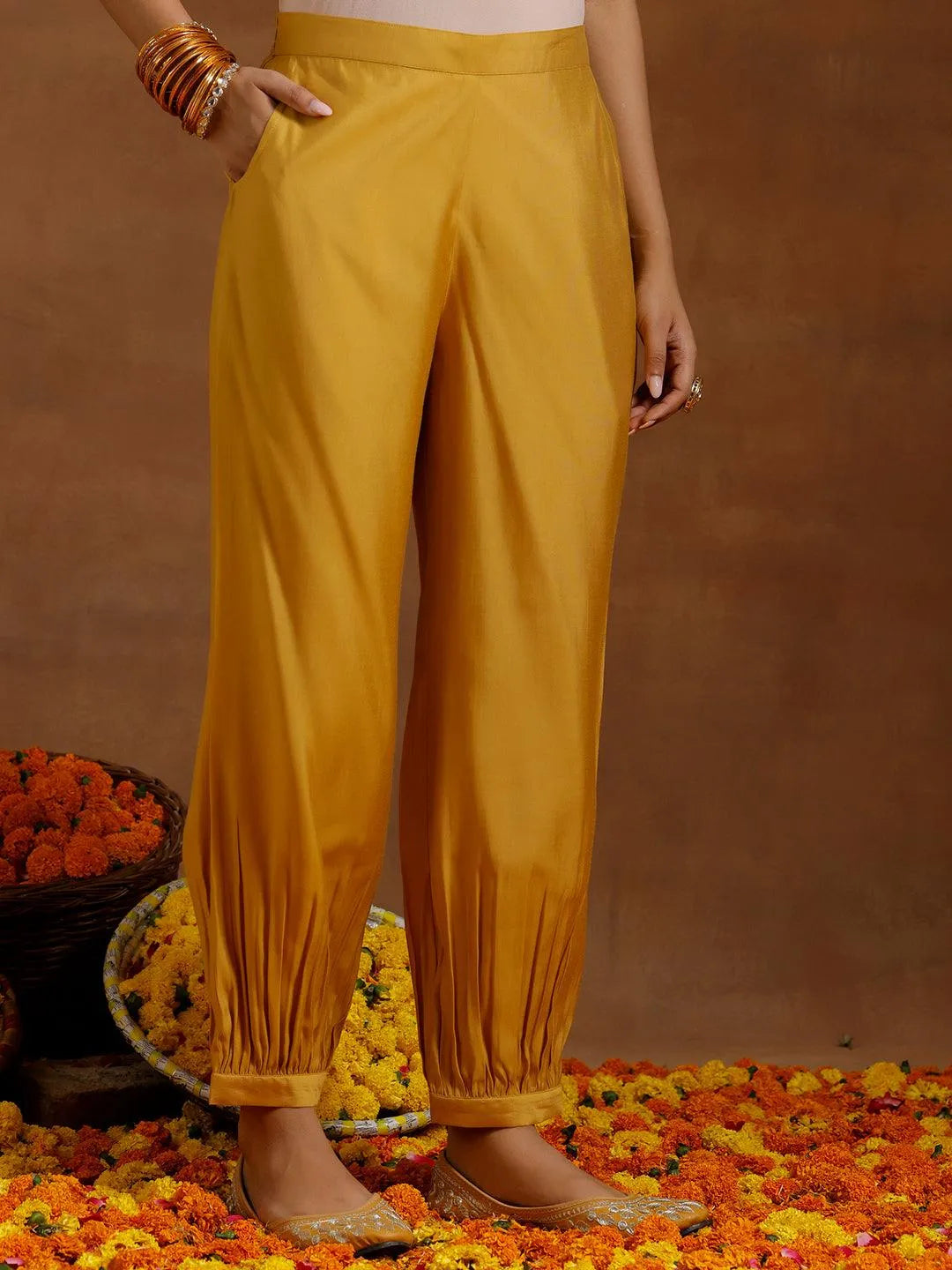 Yellow Yoke Design Silk Blend Straight Kurta Set - Libas 