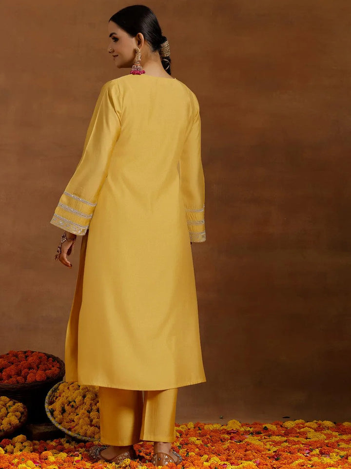 Yellow Yoke Design Silk Blend A-Line Kurta With Trousers - Libas