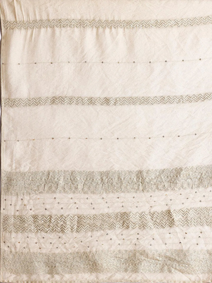 Off White Yoke Design Silk Blend Straight Suit With Dupatta - Libas